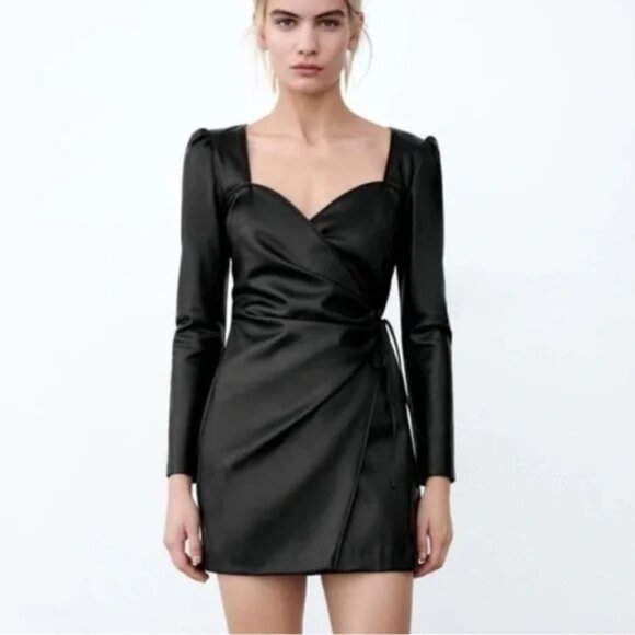 House of Harlow 1960 Tied Faux Leather Crossover wrap Mini Dresses XL - Picture 1 of 8